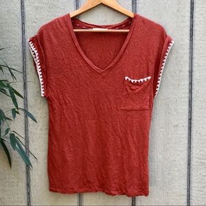 ACOS&A burnt orange short sleeve v neck blouse top